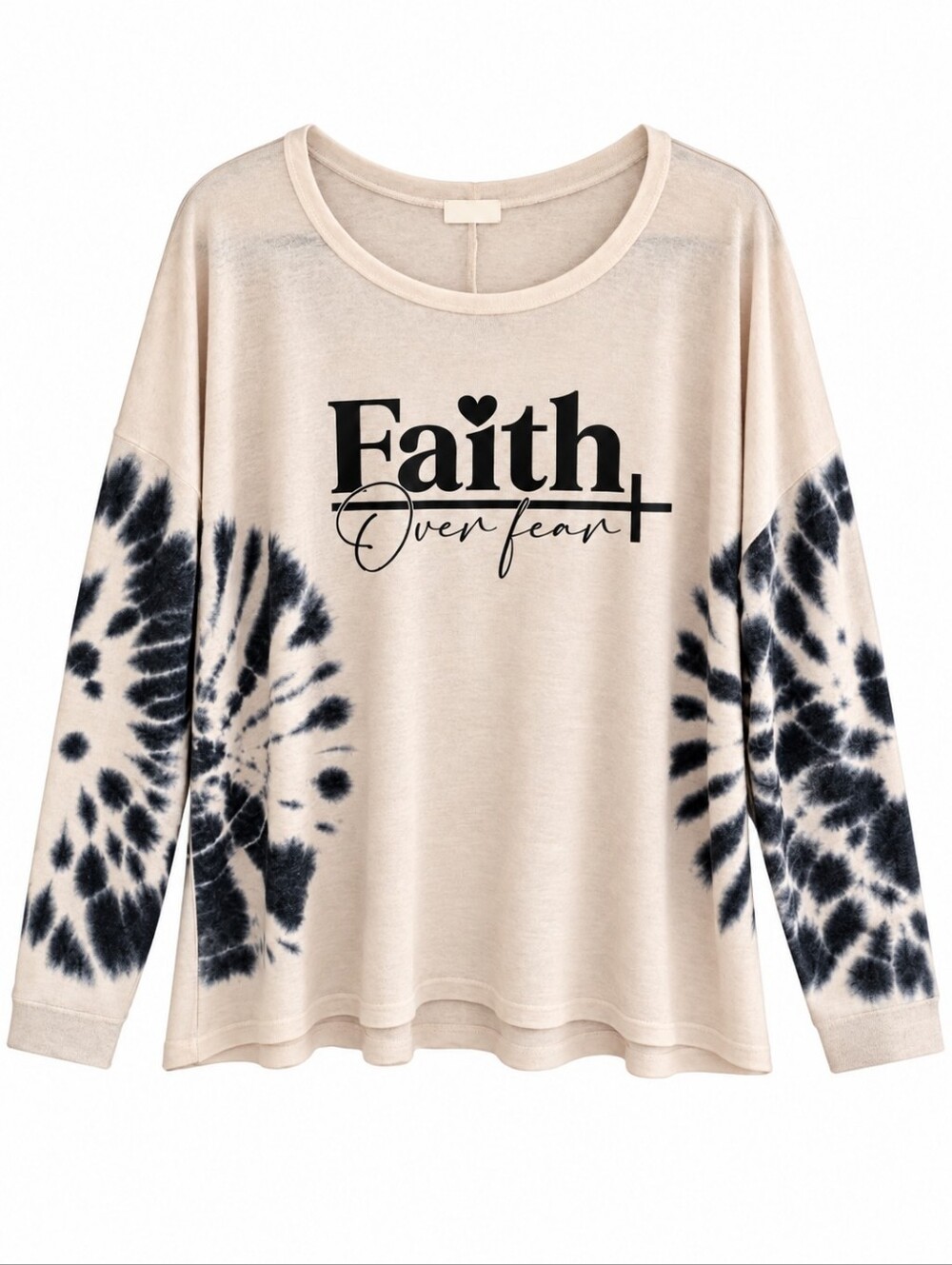 Faith Over Fear Custom Tie Dye Christian Upcycled Lightweight Sweater, S